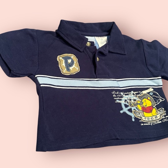 Vintage Disney Baby Dark Blue Polo with Pirate Winnie The Pooh Design Size 12 M - Picture 3 of 6